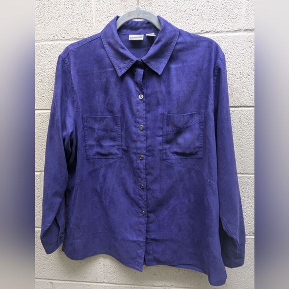 Chicos suede long sleeve button up size 2 purple violet dress shirt VINTAGE - Picture 2 of 7